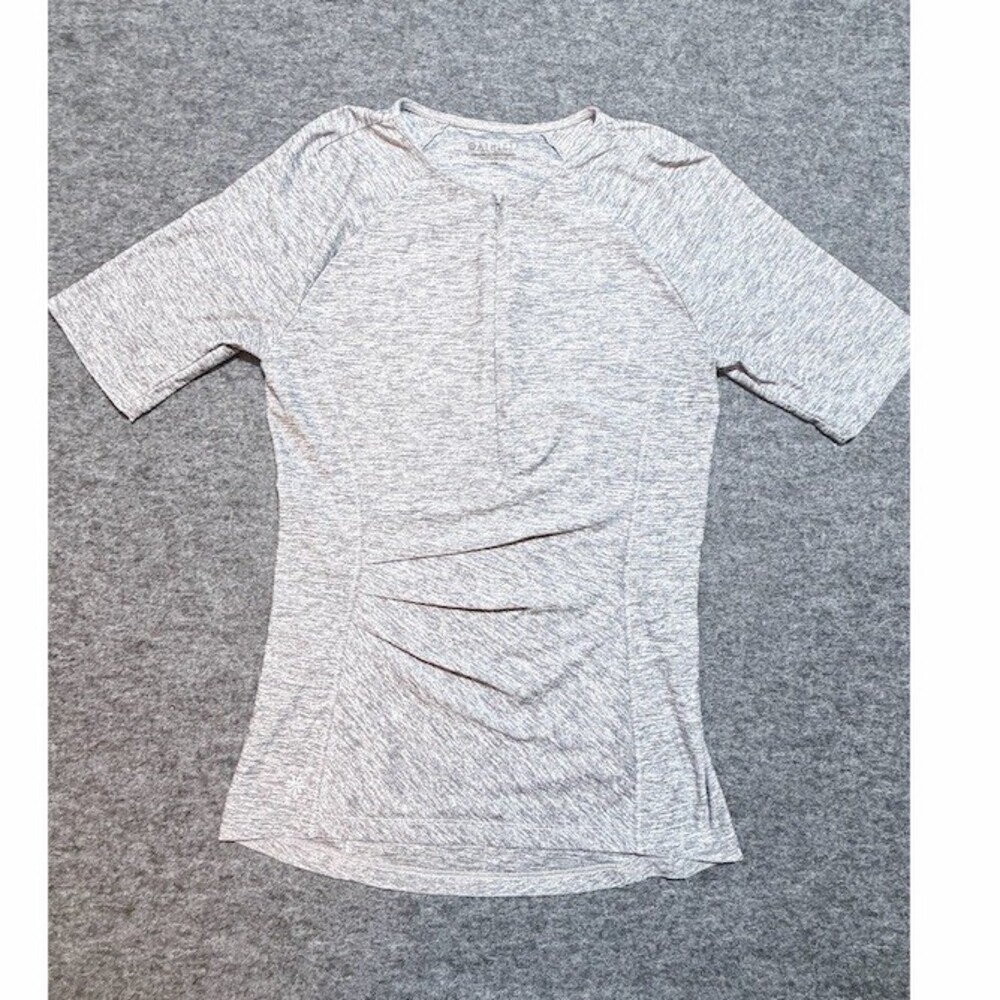 Athleta Pacifica Wrap Front Tee Womens XS Gray Space Dye Ruched Waist